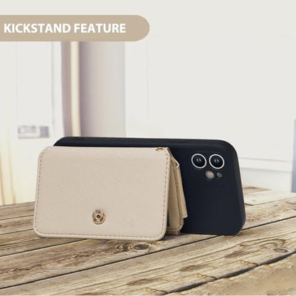 Phone Wallet Stick On, Credit Card Holder for Women Attachable 3M Sticker - color: Khaki