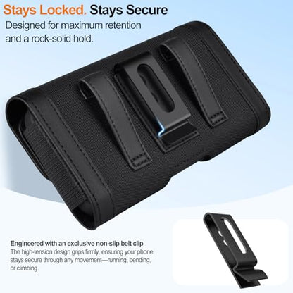 Phone Holster with Belt Clip Strong Magnetic Closure Nylon Leather - color: Black, size: M