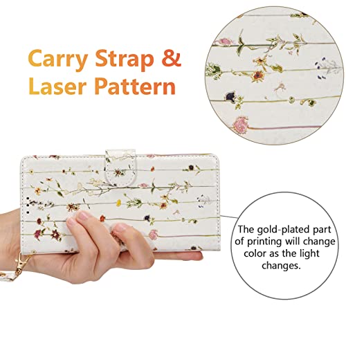 UEEBAI Wallet Case for iPhone 13 Pro Max, PU Leather Phone Cover Kickstand RFID Blocking Flip Case Card Slots Wrist Strap Relief Engraved Pattern Magnetic Closure Flower Folio Wallet, Vine - color: Vine, size: iPhone 13 Pro Max