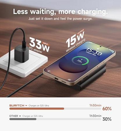 SURITCH for Samsung 3-in-1 Wireless Charging Station, Ultra-Portable Charging Dock Stand for Galaxy S26/S25/S24/S23/S22/S21/Note/Z Fold Flip, Galaxy Watch 8/7/6/5/4/3/Buds, Black - color: Black