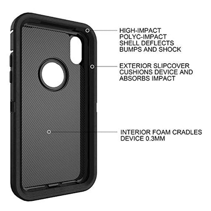 MXX Compatible with iPhone Xr Case, 3-Layer Super Protective Full Heavy Duty Body Tough Rugged Bumper Cover, Shock & Dust Proof, Designed for Apple Xr Phone Case 6.1" Black - color: Black