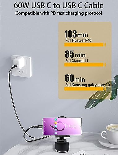 USB-C to USB-C Cable 60W 10FT 2Pack, USB C Cable Long Fast Charging - color: Black, size: 10FT