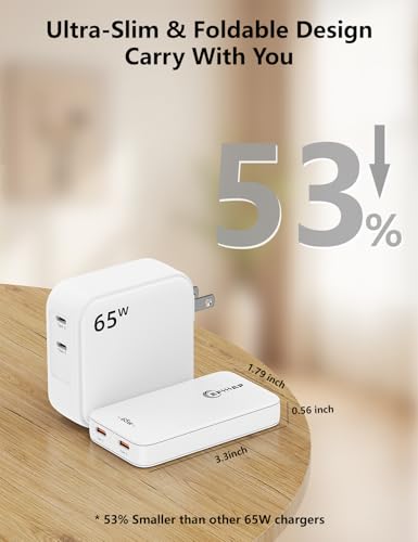 65W Slim USB C Wall Charger, Compact USBC Charger Block with Dual Port - color: Black-1PC