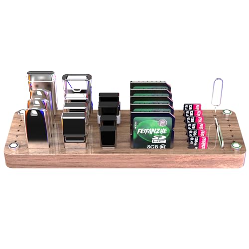 25 Slot Wooden Memory Card Case Box and USB Drive Stand - SD Card Holder, Micro SD Case, Mobile Card Taking Needle - FSNH01M - color: pure walnut wood
