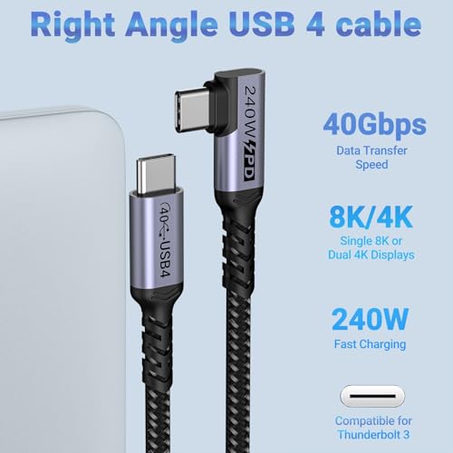 Short USB 4 Cable Right Angle 1.5FT 2 Packs, 240W Fast Charging - size: 240w - 1.5ft, 1.5ft
