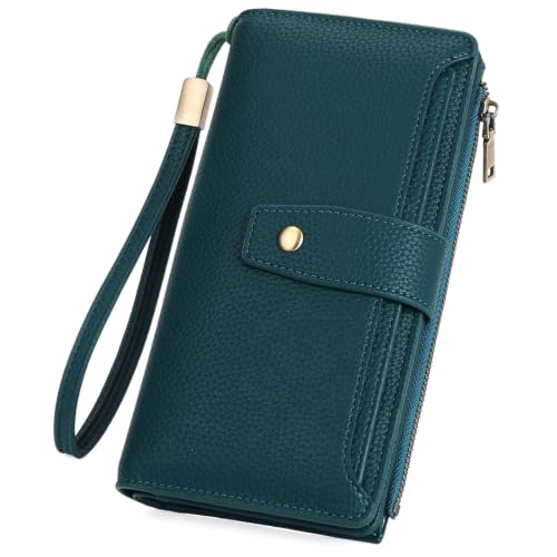 GAEKEAO Womens Wallet RFID Blocking Large Capacity Vegan Leather Card Holder Wristlet Clutch with 32 Card Slots 4 ID Windows - color: X02-Blue