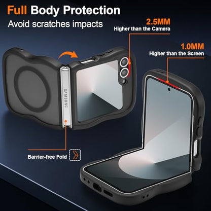 UEEBAI Magnetic for Samsung Galaxy Z Flip 5/Z Flip 6/7 FE Case, Compatible with MagSafe, Transparent Clear Wave Frame Design Soft Edge Cover Matte Shockproof Phone Case- Black - color: Black, size: Samsung Z Flip 7 FE/Z Flip 6/Z Flip 5 5G