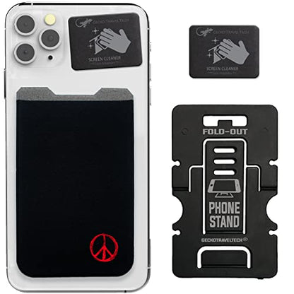 Phone Wallet - Adhesive Card Holder - Cell Phone Pouch - Stick on Lycra Pocket by Gecko - Carry Credit Cards and Cash - color: PEACE