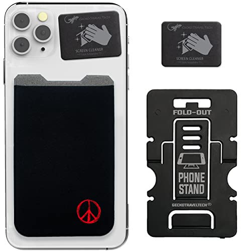 Phone Wallet - Adhesive Card Holder - Cell Phone Pouch - Stick on Lycra Pocket by Gecko - Carry Credit Cards and Cash - color: PEACE