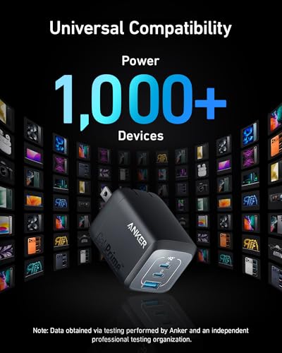 Anker USB Charger Block, 67W GaN Wall Charger, 3-Port Compact Fast Charging
