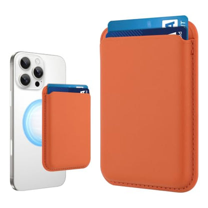 Compatible with MagSafe Wallet, Leather TPU Protective, Orange - color: Orange