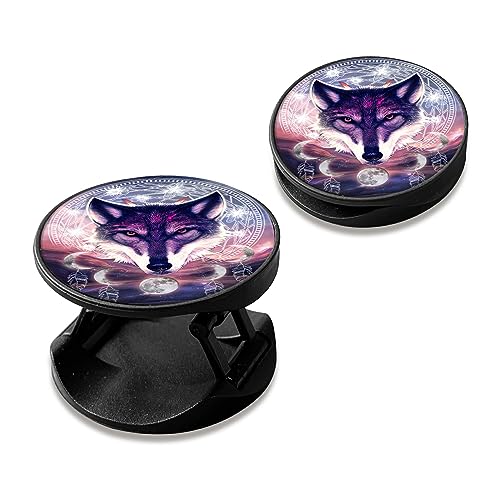 2 Pack Cell Phone Grip with Expanding Kickstand, Dream Catcher Wolf - color: Dream Catcher Wolf