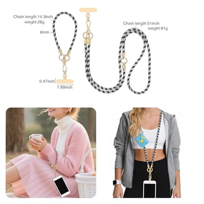 ABJFJE Crystal Phone Lanyard Crossbody & Wrist Strap Phone Strap Crossbody & Wrist Lanyard Anti Theft Phone Strap for Women - color: Black + White