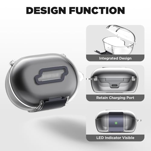 for Bose New QuietComfort Earbuds Case (2024), TPU Protective Cover with Phone Holder Stand & Double Safety Lock, Supports Wireless Charging, Includes Carabiner and Cleaning Pen (Transparent) - color: Transparent