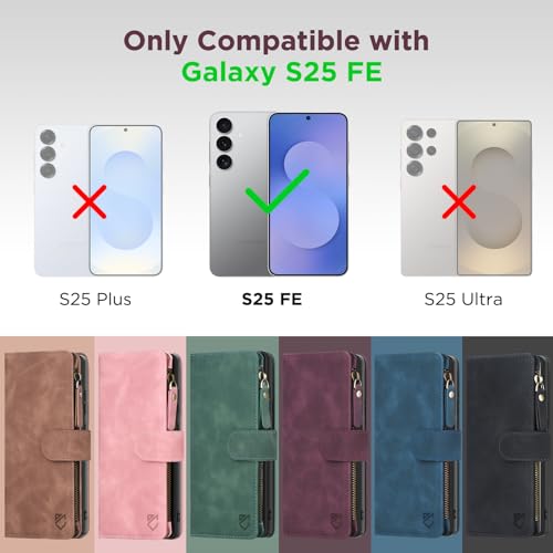 for Samsung Galaxy S25-FE-Wallet Case: with RFID Blocking Card Slots (6 Cards) | Soft PU Leather Magnetic Snap Zipper Pocket | Crossbody Wrist Strap Protective Phone Cover - Blue - color: Blue, size: Galaxy S25 FE（6.7‘’）