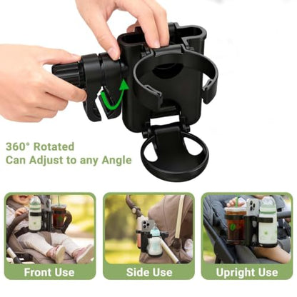 ZealSound Stroller Cup Holder, 3-in-1 Bottle Holder with Phone Holders for Stroller Wheelchair Scooter Walker Bike, Foldable Universal Drink Holder for Uppababy Bugaboo Nuna Doona