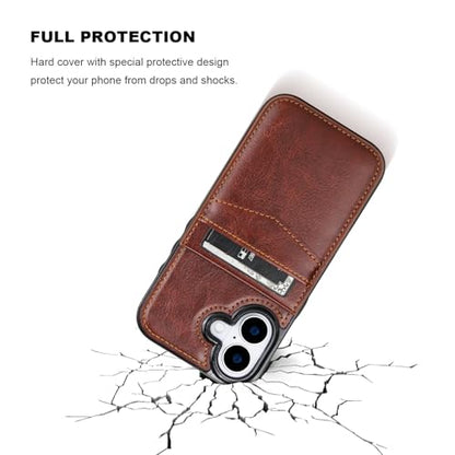 KIHUWEY for iPhone 17 Wallet Case Card Holder Kickstand, Brown | Credit Card Slots, PU Leather, Magnetic Clasp, Flip Heavy Duty Protection Cover for Men and Women - color: Brown