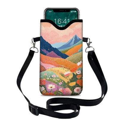 Neoprene Cell Phone Sleeve Pouch Case Bag with Crossbody Strap Neck Lanyard for Women 7.1 X 3.9 in Colorful Mountains - color: Colorful Mountains