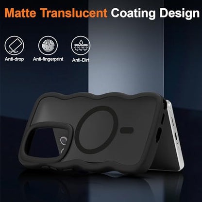 UEEBAI Magnetic for Samsung Galaxy S24 Ultra 5G Case, Cute Cover Compatible with MagSafe, Transparent Clear Wave Design Wavy Frame Matte Phone Case- Black - color: Black, size: Samsung Galaxy S24 Ultra 5G
