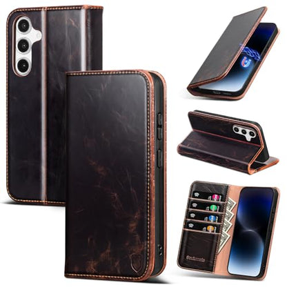 Compatible with Samsung Galaxy S25 FE Case Wallet with Card Holder [4 Card Slots] Kickstand [RFID Blocking] PU Leather Phone Case Flip Folio Protective Cover TPU Shockproof,Coffee - color: Coffee, size: Samsung Galaxy S25 FE