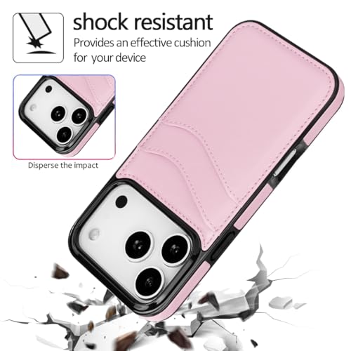 Compatible with iPhone 17 Pro Wallet Case with Card Holder(Hot Pink) | (2 Cards), Shockproof Soft TPU Protective Cover Women Girls, Card Holder Case for iPhone 17 Pro 6.3 Inch - color: Hot Pink, size: iPhone 17 Pro 6.3 inch