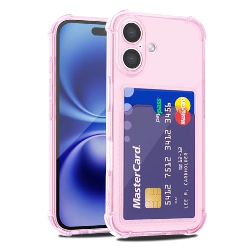 LoeoeL for iPhone 16 Case Wallet, Purse for Women Thin Slim Clear Phone Case with Card Holder Credit Card Slot, Transparent Soft TPU Silicone Cover with Hard Camera Cover Protection, Light Pink - color: Light Pink, size: 16