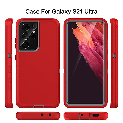 MXX Case Compatible with Galaxy S21 Ultra Case, 3-Layer Super Full Heavy Duty Body Bumper Cover/Shock Protection/Dust Proof, Designed for Samsung Galaxy S21 Ultra 5G 6.8 Inch 2021 (Red/Gray) - color: Red/Gray