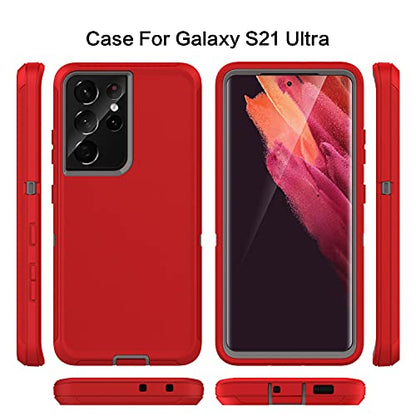 MXX Case Compatible with Galaxy S21 Ultra Case, 3-Layer Super Full Heavy Duty Body Bumper Cover/Shock Protection/Dust Proof, Designed for Samsung Galaxy S21 Ultra 5G 6.8 Inch 2021 (Red/Gray) - color: Red/Gray