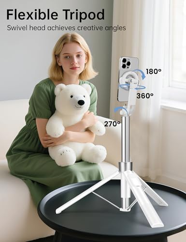 70" Magnetic Tripod for iPhone Magsafe, Extendable Selfie Stick Tripod - color: White