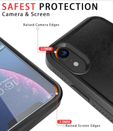 Diverbox for iPhone XR Case [Tempered Glass Screen Protector] [Shockproof] [Dropproof] Heavy Duty Protection Phone Case Cover for Apple iPhone XR (Black) - color: Black-2in1