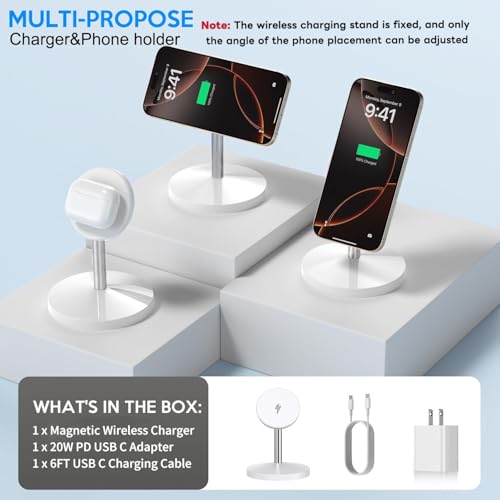 Magnetic Wireless Mag Safe Charger iPhone Stand,Magnet Wireless iPhone Charger Stand 6FT Fast Mag-Safe Charging Station Pad for Apple iPhone 16 Pro Max/16/16 Plus/15 Pro Max/14/13/12,AirPods Pro 2/3/4 - color: White