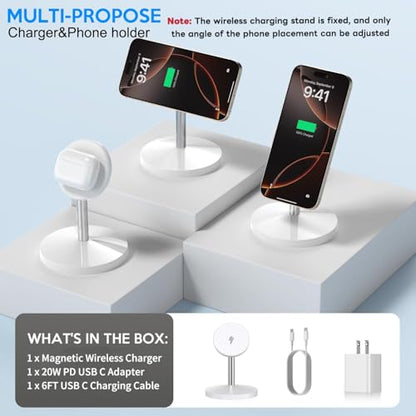 Magnetic Wireless Mag Safe Charger iPhone Stand,Magnet Wireless iPhone Charger Stand 6FT Fast Mag-Safe Charging Station Pad for Apple iPhone 16 Pro Max/16/16 Plus/15 Pro Max/14/13/12,AirPods Pro 2/3/4 - color: White