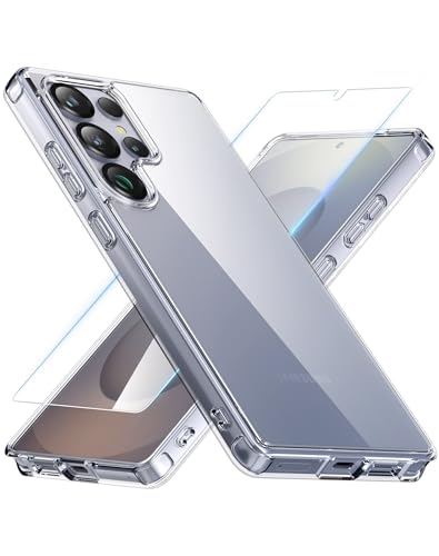 Cresee Thin Case for Samsung Galaxy S25 Ultra + Screen Protector Tempered Glass, Clear Phone Case Hard Back + Soft TPU Bumper Hybrid Shockproof Cover for Galaxy S25 Ultra - Transparent - color: Transparent, size: Galaxy S25 Ultra