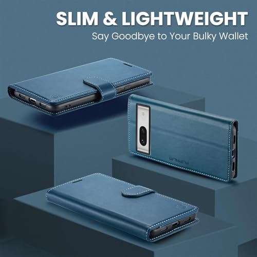 FLIPALM Wallet Case for Google Pixel 8a, Blue | Card Holder, RFID Blocking, PU Leather Folio Flip, Kickstand, Protective Shockproof Cover - color: Blue