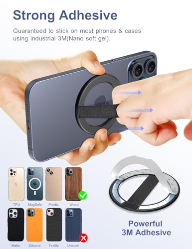 AirLoop Ultra Thin Phone Grip with Soft Elastic Finger Strap, Strong Adhesive with Back-Side Magnetic Ring Holder Loop, Ultra Light Accessories for Phone-Black - color: Black