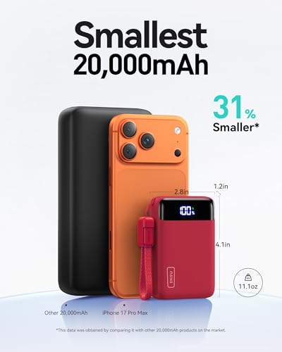 INIU Portable Charger, Smallest 20000mAh 22.5W Fast Charging Power Bank - color: Red