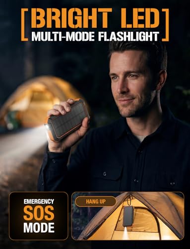 ToughTested 24000mAh Solar Power Bank, LED Flashlight, USB-C Fast Charging