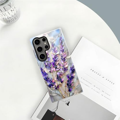 Case for Samsung Galaxy S26 Ultra,Camera Protection Soft Glossy Phone Case - Lavender Flower Purple Stained Glass - color: Lavender Flower Purple Stained Glass, size: Samsung Galaxy S26 Ultra