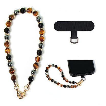 Phone Charm with Beaded Marble, Cell Phone Lanyard with Tether Tab, Phone Chain Strap, Hands-Free Wrist Strap, Phone Strap for Women Compatible with iPhone 14 Pro Max/ 13 Pro Max/ 12 Pro Max(Yellow) - color: Yellow Tiger Eye