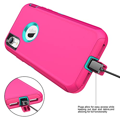 MXX Compatible with iPhone Xr Case, 3-Layer Super Protective Full Heavy Duty Body Tough Rugged Bumper Cover, Shock & Dust Proof, Designed for Apple Xr Phone Case 6.1" - color: Pink/Teal Blue