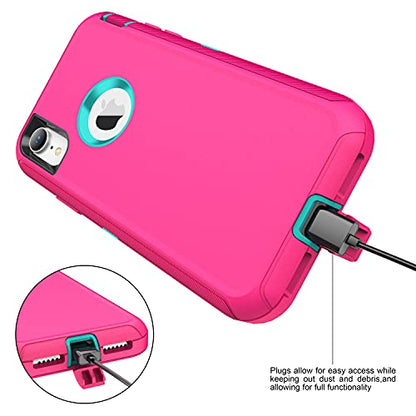 MXX Compatible with iPhone Xr Case, 3-Layer Super Protective Full Heavy Duty Body Tough Rugged Bumper Cover, Shock & Dust Proof, Designed for Apple Xr Phone Case 6.1" - color: Pink/Teal Blue
