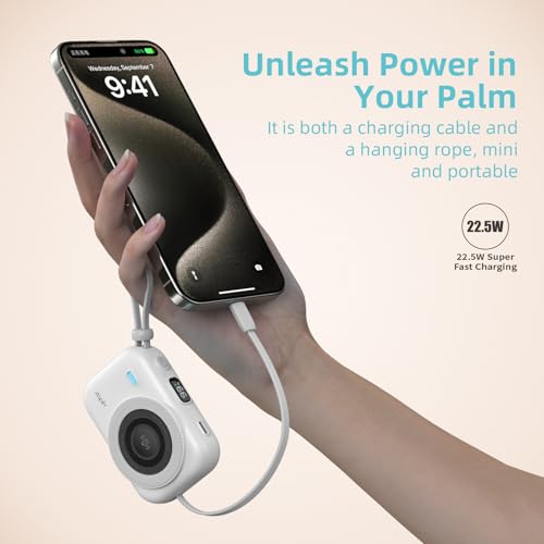 10000mAh Magnetic Power Bank, 20W Fast Charging Wireless Portable Charger with Built-in Charging Compartment for iPhone & Android (White) - color: White