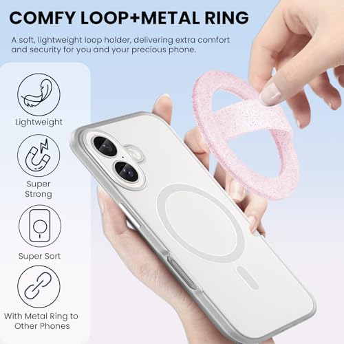 Magnetic Silicone Ring Grip Phone Holder, Loop Grip Phone Holder,Magnetic Phone Loop,Magsafe Phone Grip,Compatible with Magsafe for iPhone 16/15/14/13/12 Series (Pink Sparkle) - color: Pink Sparkle