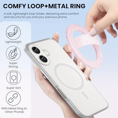 Magnetic Silicone Ring Grip Phone Holder, Loop Grip Phone Holder,Magnetic Phone Loop,Magsafe Phone Grip,Compatible with Magsafe for iPhone 16/15/14/13/12 Series (Pink Sparkle) - color: Pink Sparkle