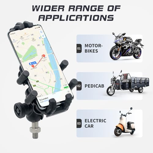 HXBER Motorcycle Phone Mount, Motorcycle Phone Mount Holder with Vibration Dampener Anti-Theft Motorcycle Cell Phone Holder 360° Adjustable Rotation Motorbike M10 Ball Head Mount