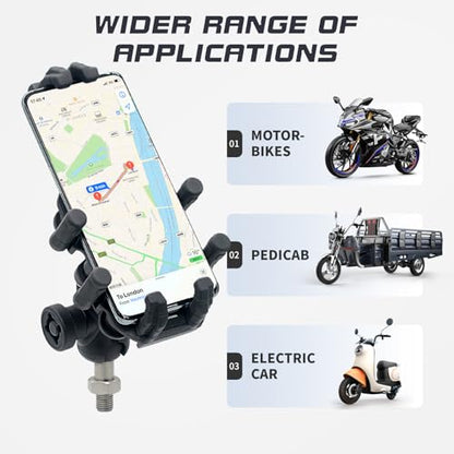 HXBER Motorcycle Phone Mount, Motorcycle Phone Mount Holder with Vibration Dampener Anti-Theft Motorcycle Cell Phone Holder 360° Adjustable Rotation Motorbike M10 Ball Head Mount