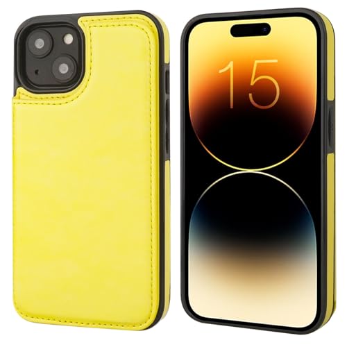 ONETOP for iPhone 15 Wallet Case with Credit Card Holder,Yellow | Kickstand,ID/Cash Holder,Case Wallet with Card Slots,Double Magnetic Clasp,Durable PU Leather Shockproof Cover for Women Men - color: Yellow