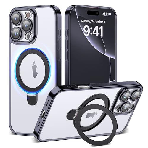 Compatible with iPhone 16 Pro Max Case with Magnetic Ring Stand [Camera Len Protectors][Compatible with Mag-Safe] Clear Plating Phone Case for iPhone 16 Pro Max 6.9",Black - color: Black, size: iPhone 16 Pro Max
