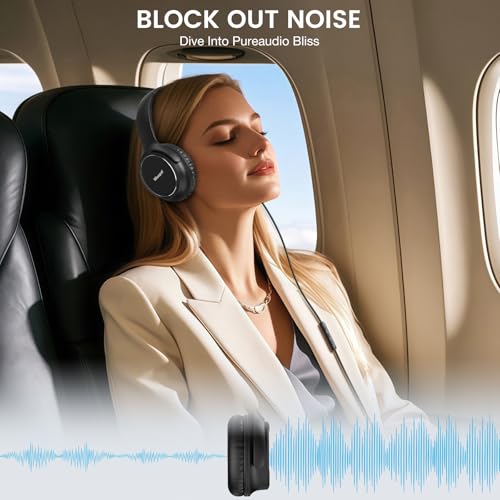 USB C Wired Over-Ear Headphones with Microphone - color: Black