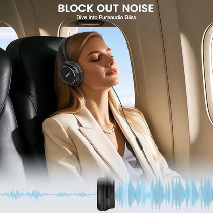 USB C Wired Over-Ear Headphones with Microphone - color: Black